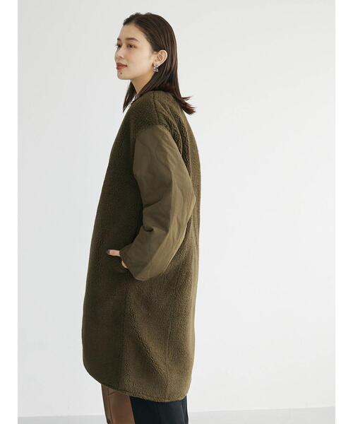 「Green Parks」 ノーカラーコート FREE カーキ レディース_画像7
