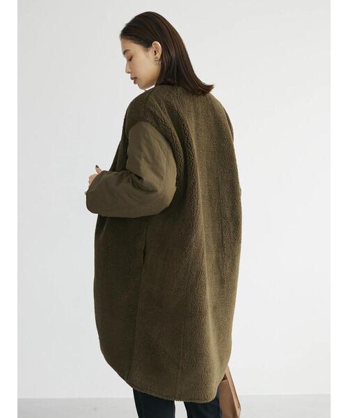 「Green Parks」 ノーカラーコート FREE カーキ レディース_画像8