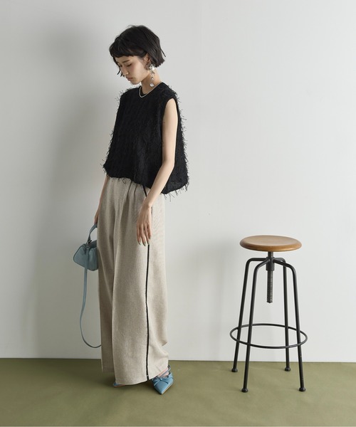 yonkon ラインパンツ　Leaf M 新品　未使用 THE Yon スラックス パンツ リネンライクカットオフパインピング