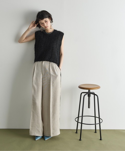THE Yon スラックス パンツ リネンライクカットオフパインピング