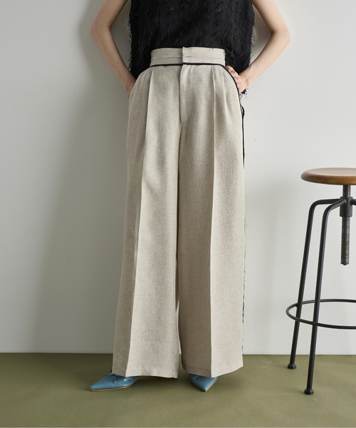 THE Yon スラックス パンツ リネンライクカットオフパインピング