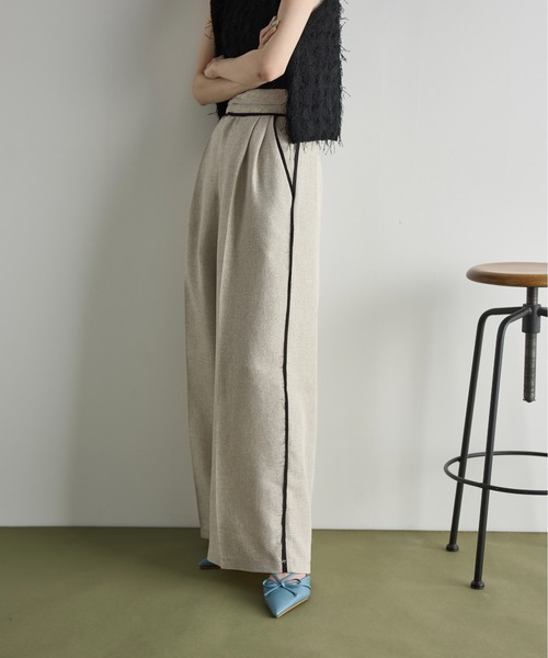 rin onffo リネン　レーヨン　スラックス THE Yon スラックス パンツ リネンライクカットオフパインピング
