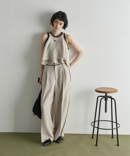 yori ヨリ リネンライクハンサムパンツ スラックス スリット ブラウン 38 ハンサムスラックスパンツ | all item| yori