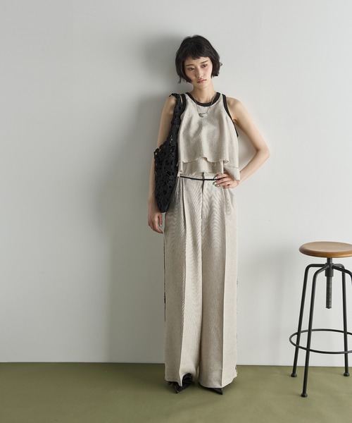 THE Yon スラックス パンツ リネンライクカットオフパインピングライン