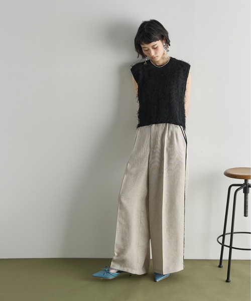 THE Yon スラックス パンツ リネンライクカットオフパインピング