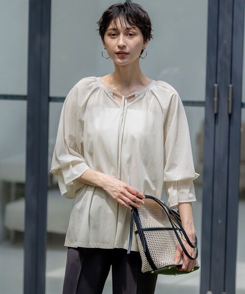 tシャツ 「洗える」クリアトリコットジャージー ギャザーデザイン カットソー レディース