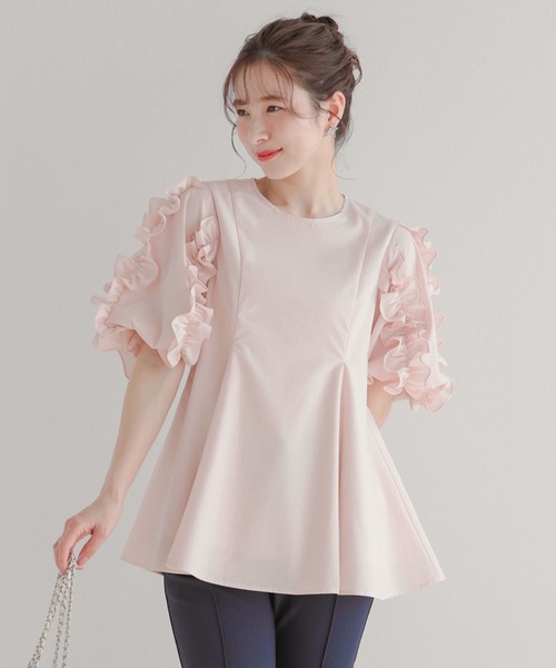 Fit more（フィットモア） ブラウス シャツ 袖フリルタックブラウス