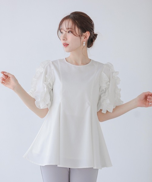 Fit more（フィットモア） ブラウス シャツ 袖フリルタックブラウス