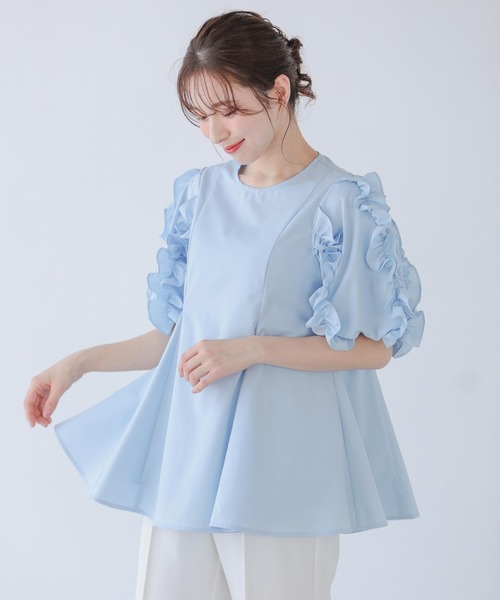 Fit more（フィットモア） ブラウス シャツ 袖フリルタックブラウス