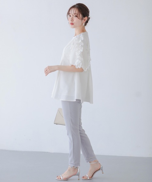 Fit more（フィットモア） ブラウス シャツ 袖フリルタックブラウス
