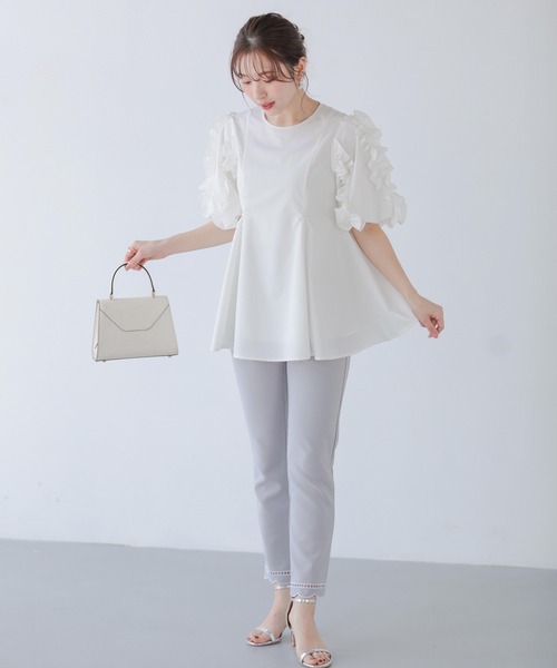 Fit more（フィットモア） ブラウス シャツ 袖フリルタックブラウス