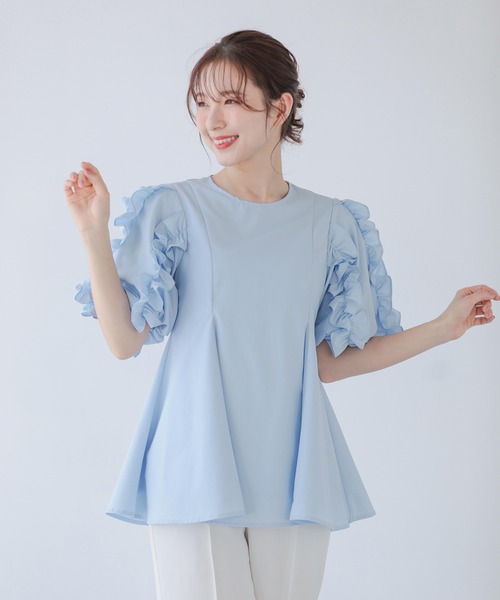 Fit more（フィットモア） ブラウス シャツ 袖フリルタックブラウス