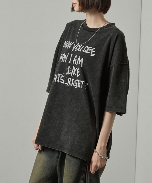 Ida ヴィンテージ ダークグレー 半袖Tシャツ ヴィンテージ風ビッグTシャツ メンズ 半袖 綿 クルーネック・(80