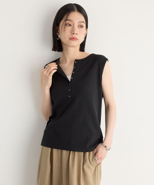 for/c（フォーシー） タンクトップ ノースリーブ ヘンリーネックリブ