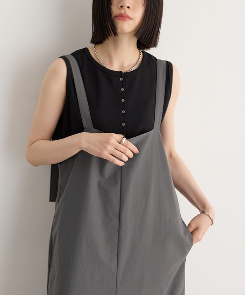 for/c（フォーシー） タンクトップ ノースリーブ ヘンリーネックリブ