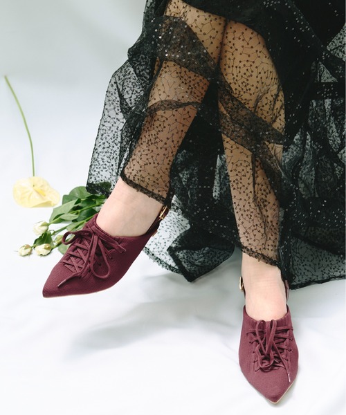 Velour Pointed Mule ミュール　パンプス セール】Pointed toe sheer mules / ポインテッドトゥシアー
