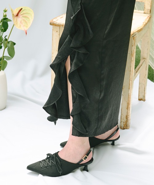 【YELLO 】レースアップミュールパンプス Mサイズ23.5cm 黒 YELLO 】レースアップミュールパンプス Mサイズ23.5cm 黒 YELLO