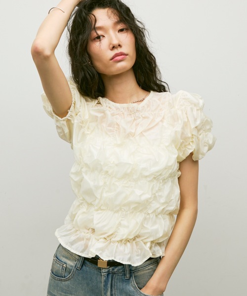 tシャツ Shirring bubble top / シャーリングバブルトップス