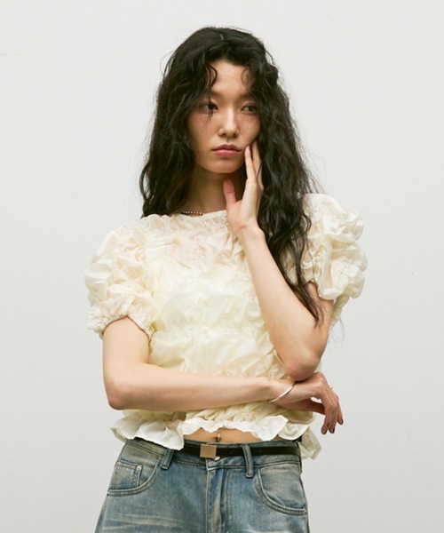 tシャツ Shirring bubble top / シャーリングバブルトップス