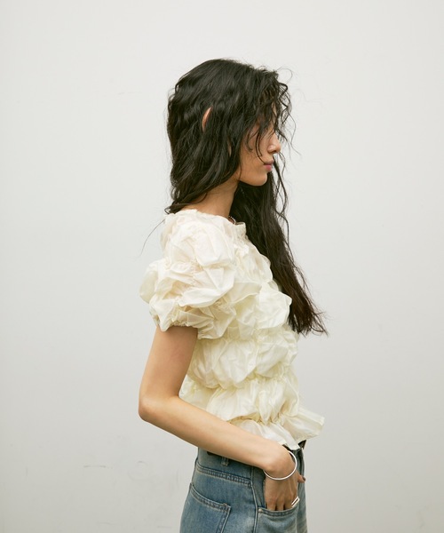 tシャツ Shirring bubble top / シャーリングバブルトップス