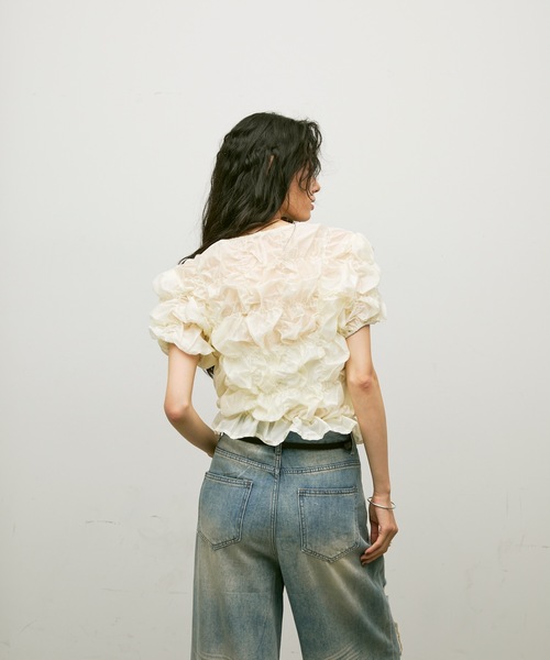 tシャツ Shirring bubble top / シャーリングバブルトップス