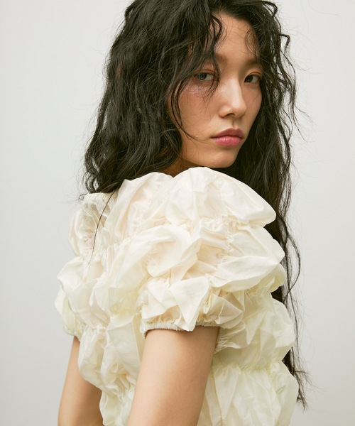 シャーリング Tシャツ [MARGARIN FINGERS] LACE SHIRRING TOP LACE SHIRRING TOPS / WHITE – led-tokyo│レッドトーキョー