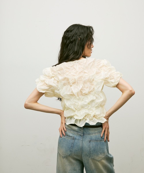 tシャツ Shirring bubble top / シャーリングバブルトップス