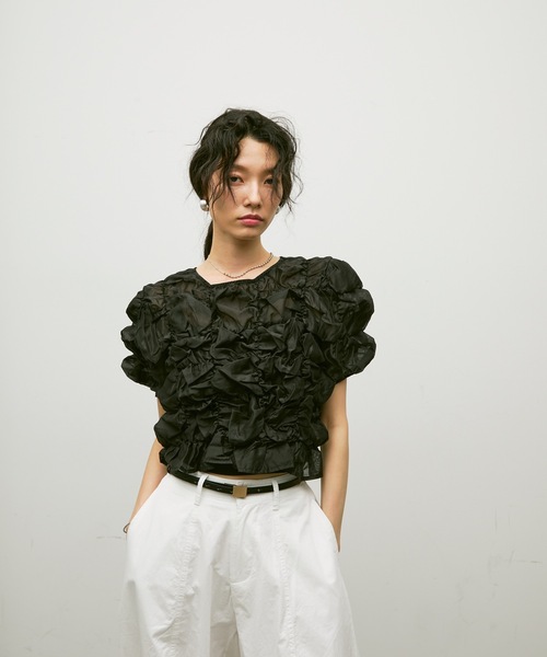 tシャツ Shirring bubble top / シャーリングバブルトップス