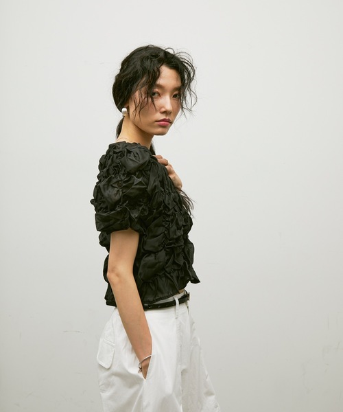 tシャツ Shirring bubble top / シャーリングバブルトップス