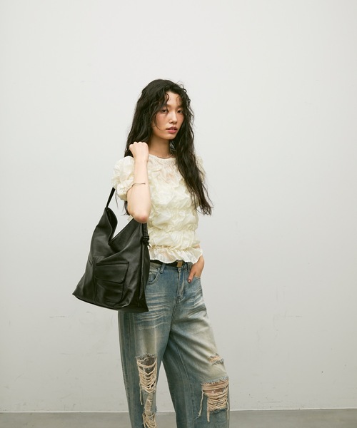 tシャツ Shirring bubble top / シャーリングバブルトップス