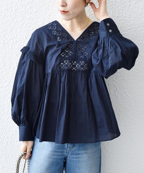 「SHIPS any」 長袖ブラウス ONE SIZE ネイビー レディース SHIPS any 「SHIPS any」 長袖ブラウス ONE SIZE ネイビー