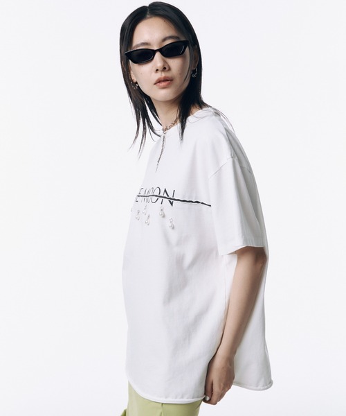 限定お買い得商品 JOSE MOON tシャツ JOSEMOON LOGO OVER TSHIRT with PEARL トップス