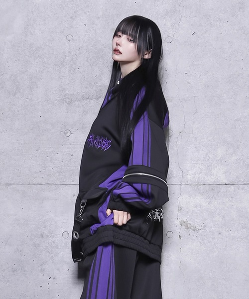 ひめ様の専用黒2025811 Amilige パーカー ハトメベルト付きライン入りZIPトップス