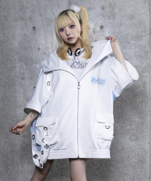 Amilige（アミリージュ） パーカー ハトメベルト付きライン入りZIP