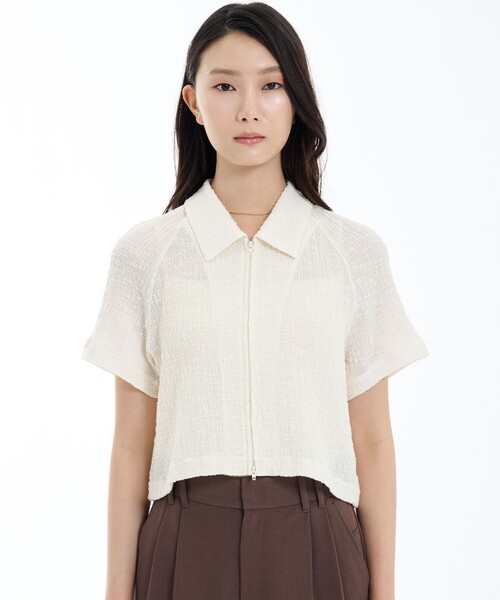 tシャツ スラブリブフロントジップTOP レディース PUBLIC TOKYO tシャツ スラブリブフロントジップTOP レディース