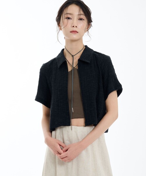 tシャツ スラブリブフロントジップTOP レディース PUBLIC TOKYO tシャツ スラブリブフロントジップTOP レディース
