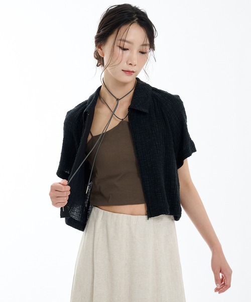 tシャツ スラブリブフロントジップTOP レディース