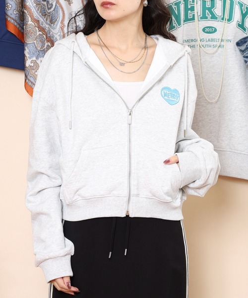 【Nerdy】 グレージップパーカー NERDY パーカー ソフレクロップドフーディージップアップ レディース