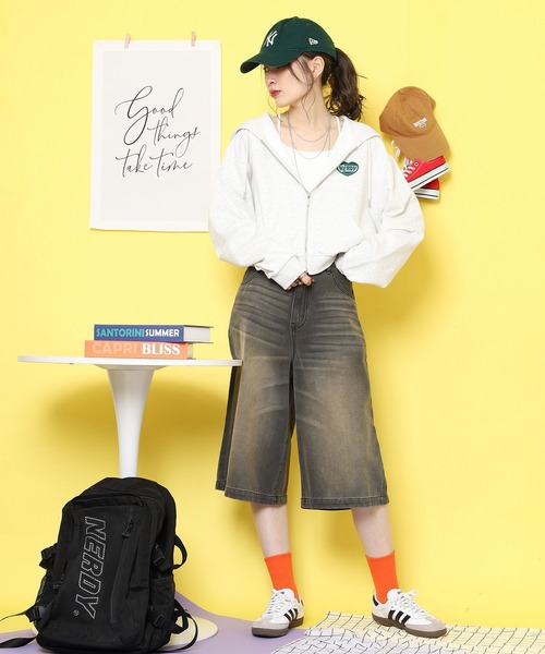 NERDY パーカー ソフレクロップドフーディージップアップ レディース