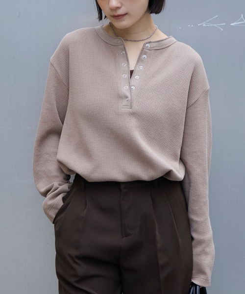 【1度着用のみ美品】 マチャット サーマルプルオーバー ワッフル Vネック MONO-MART（モノマート） tシャツ 抗菌防臭ワッフル｜ヘンリーネック