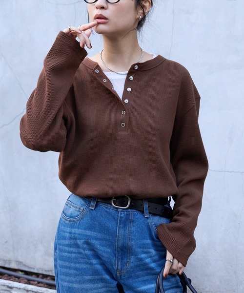 MONO-MART（モノマート） tシャツ 抗菌防臭ワッフル｜ヘンリーネック
