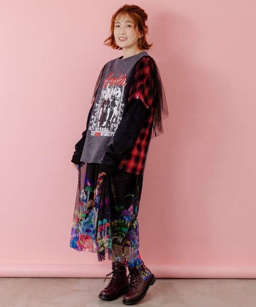 ScoLar tシャツ 153633：ロックなアニマル柄 異素材切替2WAYロン