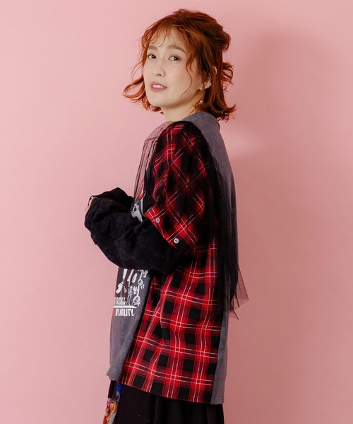 ScoLar tシャツ 153633：ロックなアニマル柄 異素材切替2WAYロン