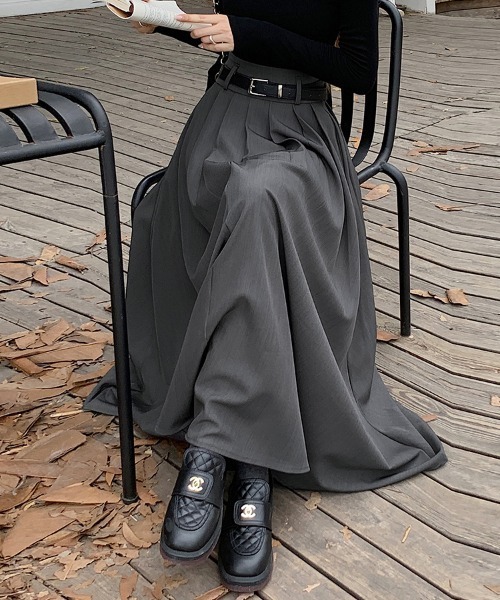 ​【新品タグ付】Lois CRAYON ハイウエストロングスカート グレー M ロング スカート ハイウエストロングプリーツスカート : ZOZOTOWN