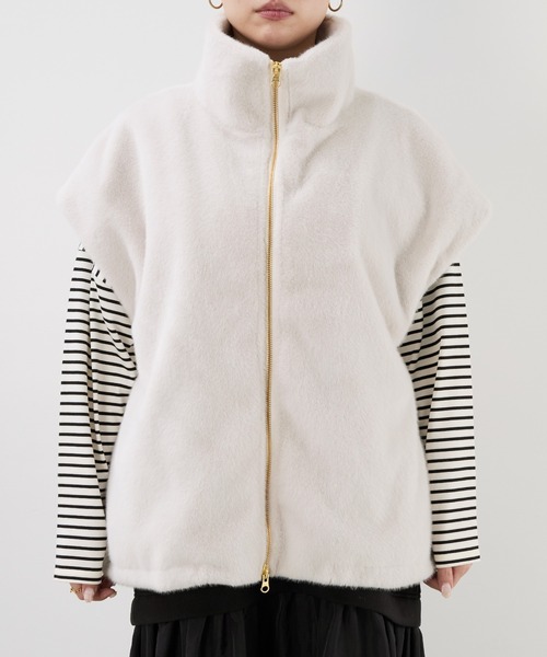 【早い者勝ち！】MICA&DEAL スタンドカラーファーダブルジップベスト MICA&DEAL コート アウター スタンドカラーファーダブルジップベスト