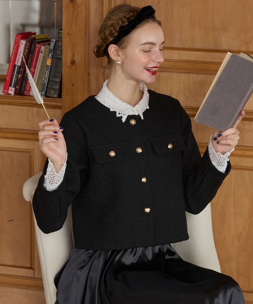 美品 エルマンノシェルヴィーノ ビッグパール付きノーカラーツイードジャケット40 ルック】「エルマンノ シェルヴィーノ」2024-25年秋冬コレクション