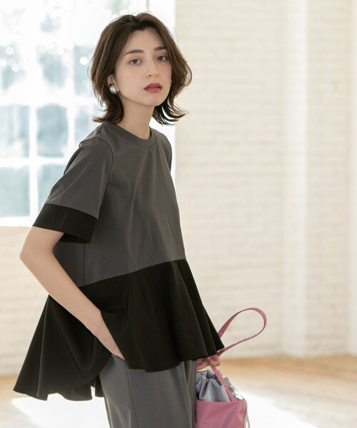 「OPAQUE.CLIP」 半袖カットソー 00 チャコール レディース_画像2