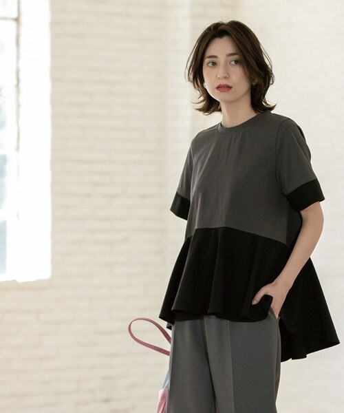 「OPAQUE.CLIP」 半袖カットソー 00 チャコール レディース_画像4