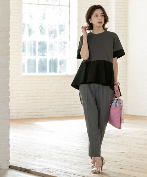 「OPAQUE.CLIP」 半袖カットソー 00 チャコール レディース_画像9