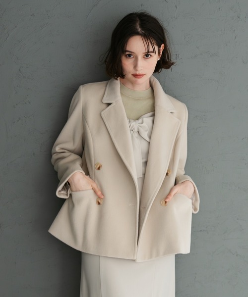 31 Sons de mode ノーカラーツイードコート ピンク ベージュ 31 Sons 